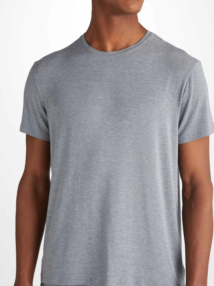 Derek Rose TShirt Marlowe Micro Modal Stretch Charcoal Men Short Sleeve TShirts