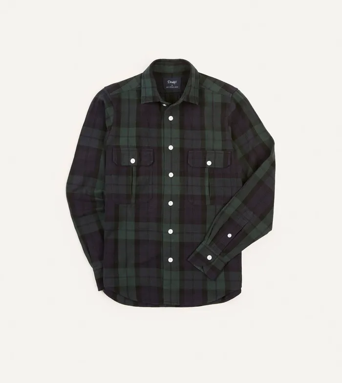 Drake039s Blackwatch Check Brushed Cotton TwoPocket Work Shirt Men Work Shirts
