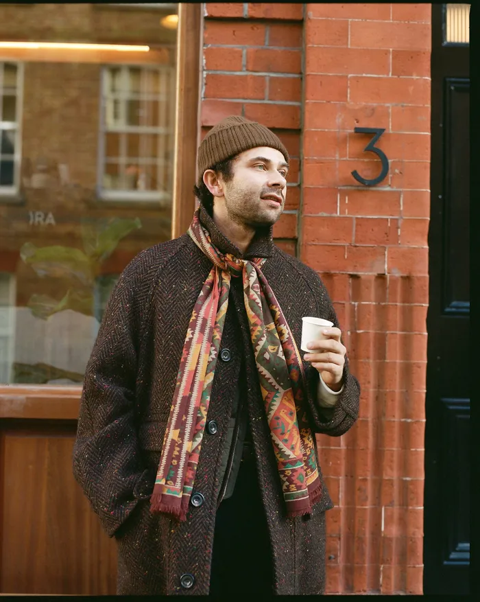 Drake039s Brown Kilim Print WoolSilk Scarf Men Scarves