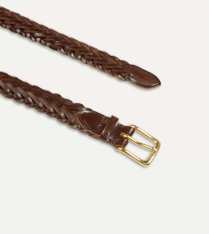 Drake039s Brown Plaited Bridle Leather Belt With Brass Buckle Men Belts