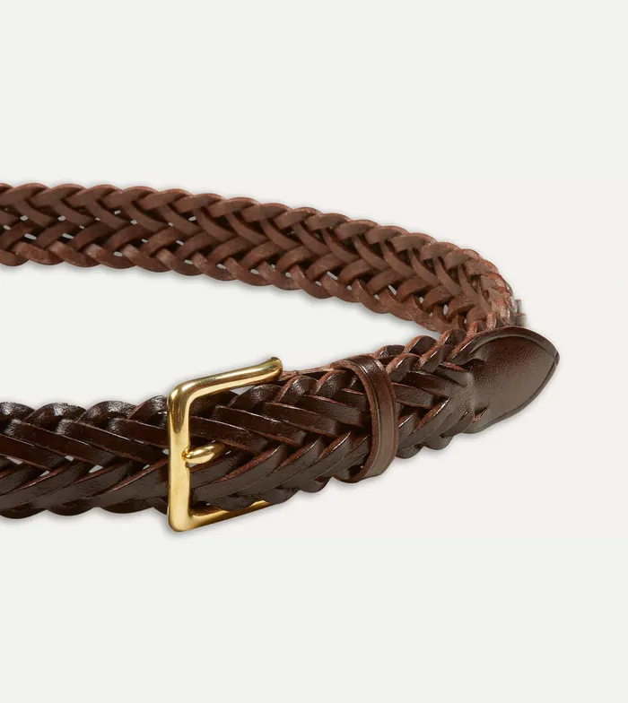 Drake039s Brown Plaited Bridle Leather Belt With Brass Buckle Men Belts