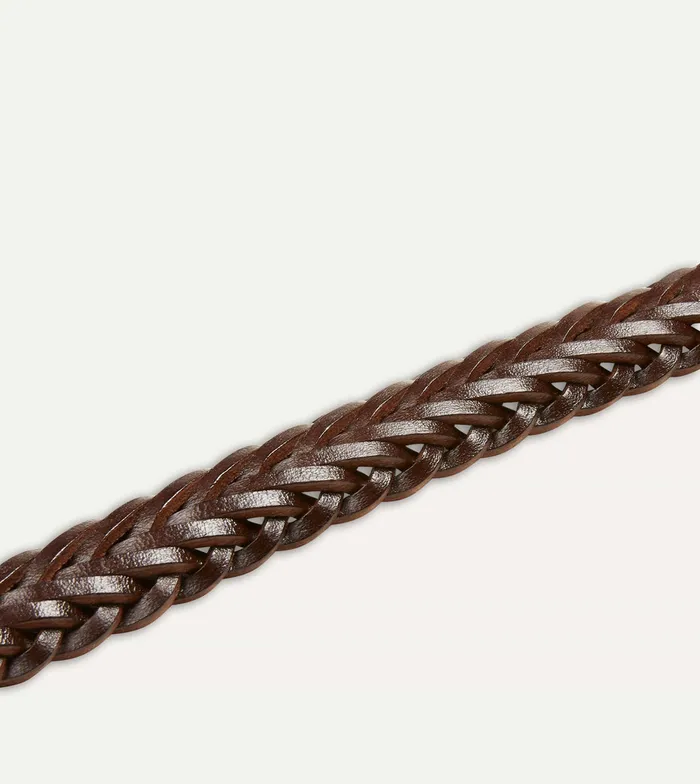 Drake039s Brown Plaited Bridle Leather Belt With Brass Buckle Men Belts