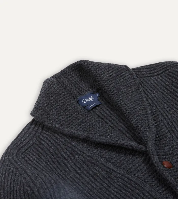 Drake039s Charcoal Lambswool 6Ply Shawl Collar Cardigan Men Knitwear