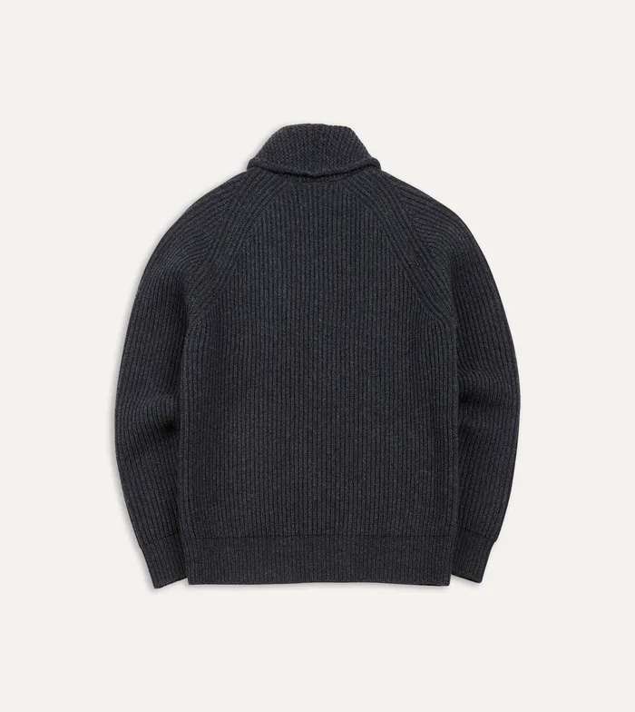 Drake039s Charcoal Lambswool 6Ply Shawl Collar Cardigan Men Knitwear