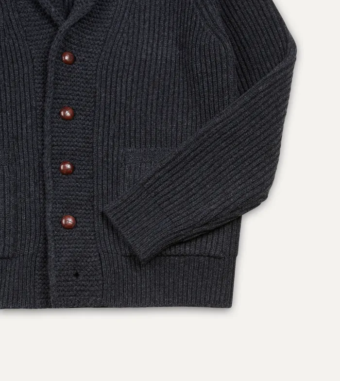 Drake039s Charcoal Lambswool 6Ply Shawl Collar Cardigan Men Knitwear
