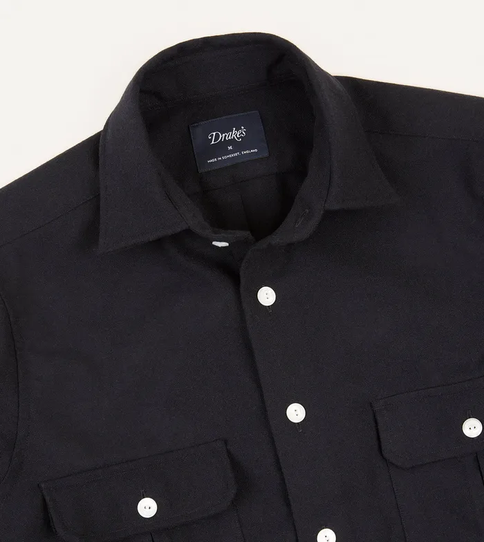 Drake039s Dark Navy Wool TwoPocket Work Shirt Men Work Shirts