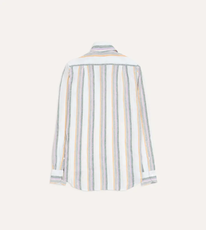 Drake039s Ecru Green And Purple Track Stripe Linen Spread Collar Shirt Men Linen Shirts