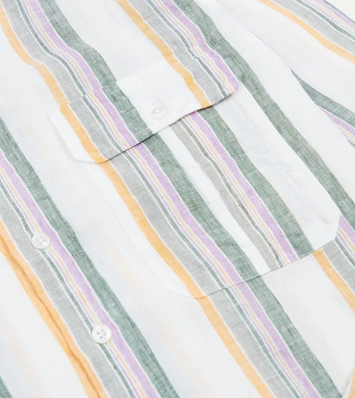 Drake039s Ecru Green And Purple Track Stripe Linen Spread Collar Shirt Men Linen Shirts