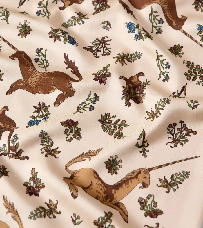 Drake039s Ecru Unicorn Print Tubular Silk Tasselled Scarf Men Scarves