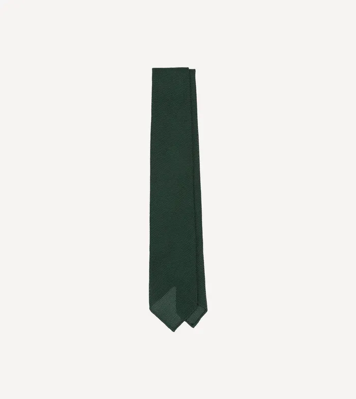 Drake039s Green Fine Woven Grenadine Silk Hand Rolled Tie Men Plain Ties