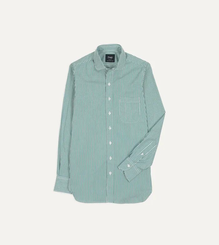 Drake039s Green Narrow Stripe Poplin Club Collar Shirt Men Poplin Shirts