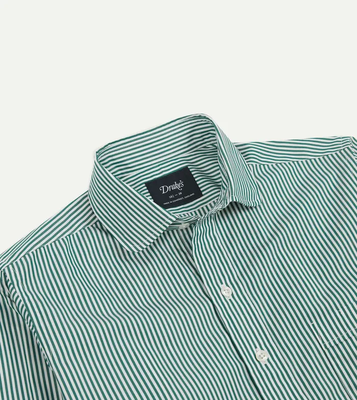 Drake039s Green Narrow Stripe Poplin Club Collar Shirt Men Poplin Shirts