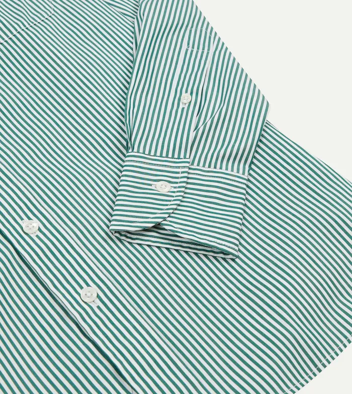 Drake039s Green Narrow Stripe Poplin Club Collar Shirt Men Poplin Shirts