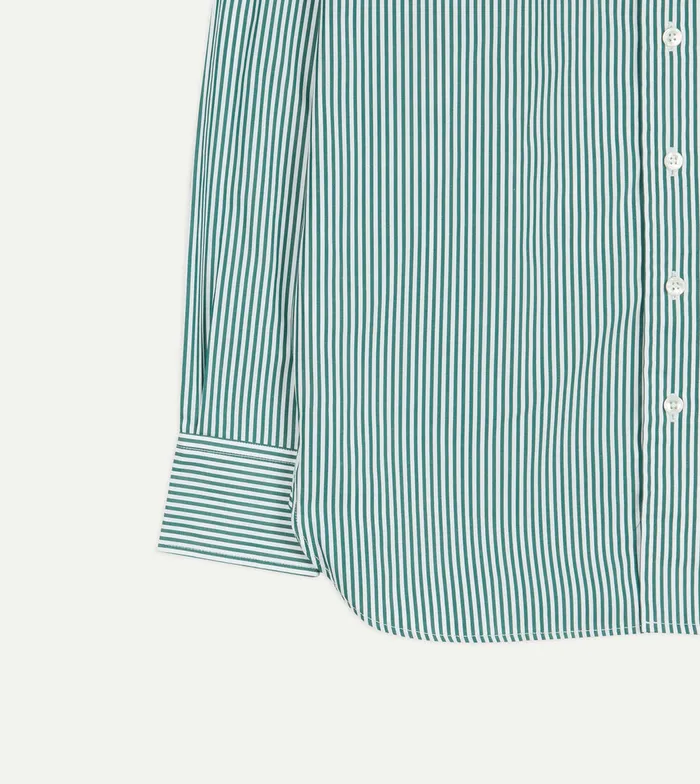 Drake039s Green Narrow Stripe Poplin Club Collar Shirt Men Poplin Shirts