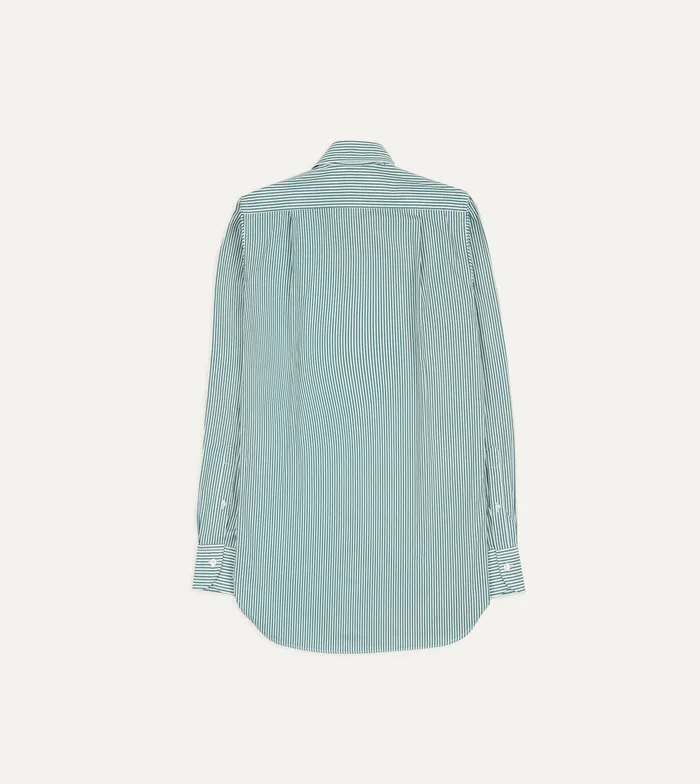 Drake039s Green Narrow Stripe Poplin Club Collar Shirt Men Poplin Shirts
