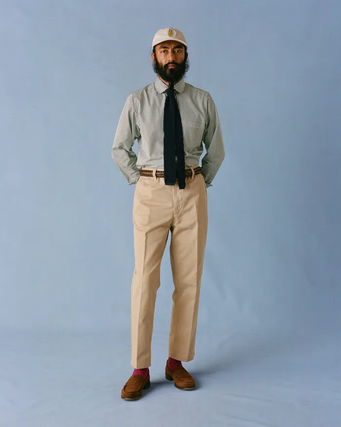 Drake039s Green Narrow Stripe Poplin Club Collar Shirt Men Poplin Shirts
