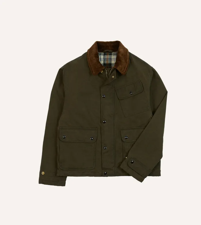 Drake039s Green Waxed Cotton Wader Jacket With Blanket Lining Men Coverall Jackets Drake039s Green Waxed Cotton Wader Jacket With Blanket Lining Men Coverall Jackets