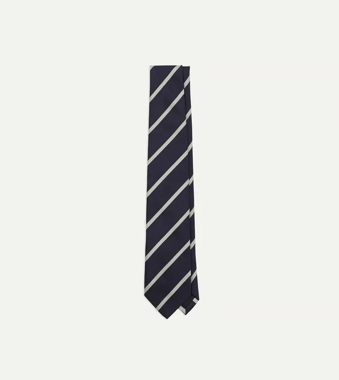 Drake039s Navy And Ecru Stripe Repp Silk Tie Men Striped Ties