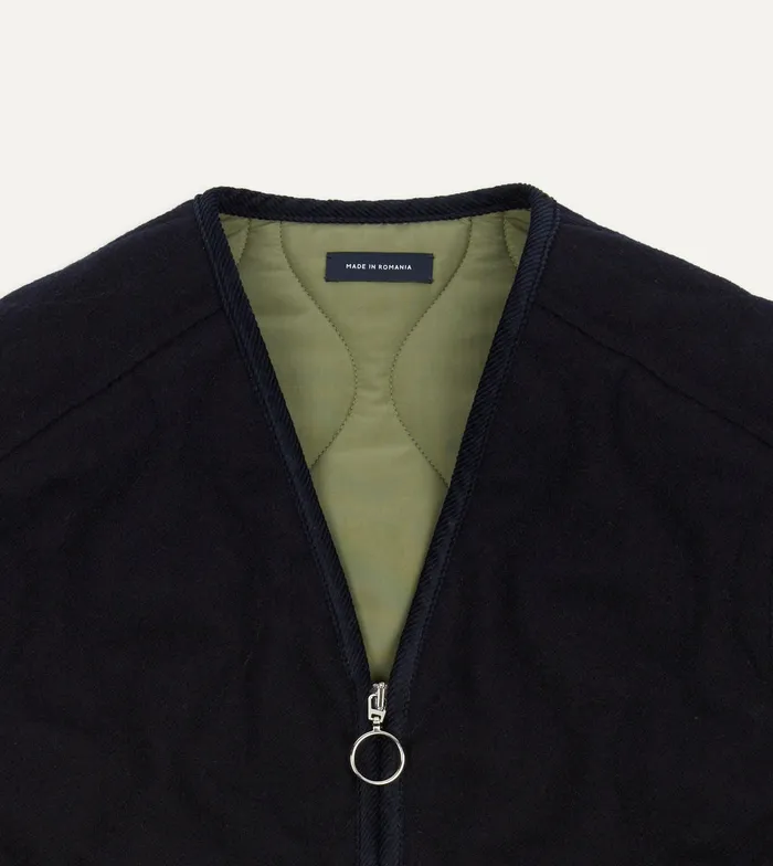 Drake039s Navy Quilted Melton Wool Zip Vest Men Coats and Jackets