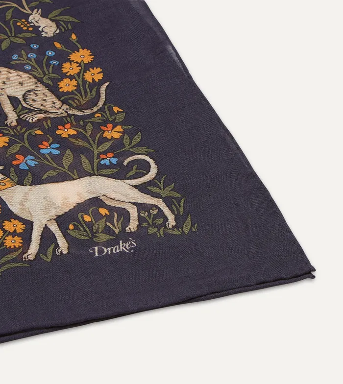Drake039s Navy Unicorn Print WoolSilk Square Scarf Men Scarves