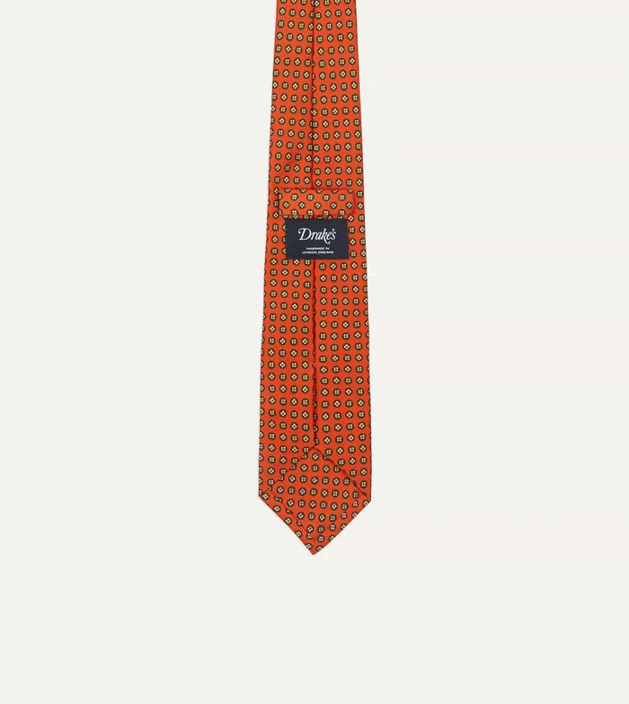 Drake039s Orange Micro Geometric Print Silk Self Tipped Tie Men Patterned Ties