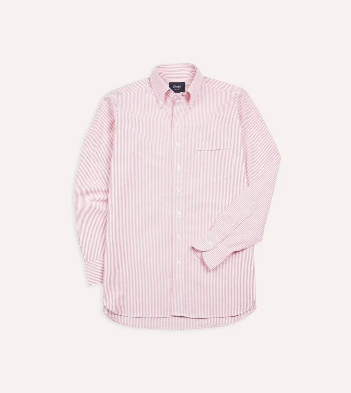 Drake039s Pink Ticking Stripe Cotton Oxford Cloth ButtonDown Shirt Men Formal Shirts