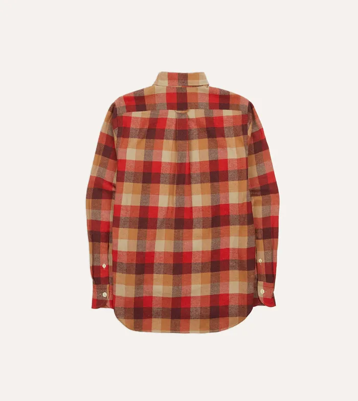 Drake039s Red And Brown Check Brushed Cotton TwoPocket Work Shirt Men Work Shirts