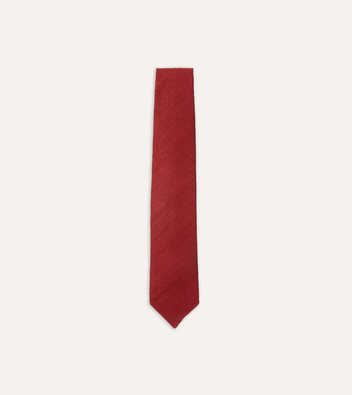 Drake039s Red Tussah Hand Rolled Silk Tie Men Plain Ties