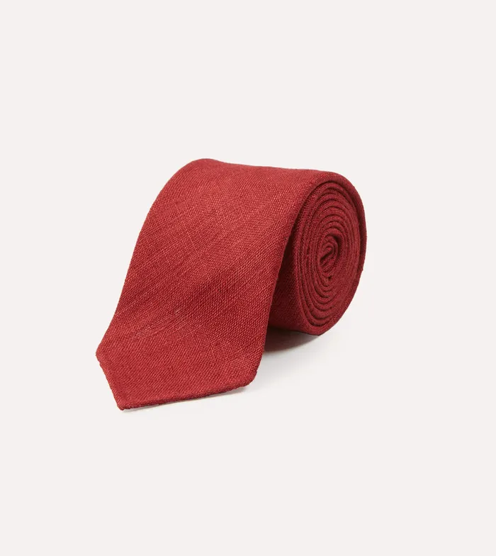Drake039s Red Tussah Hand Rolled Silk Tie Men Plain Ties