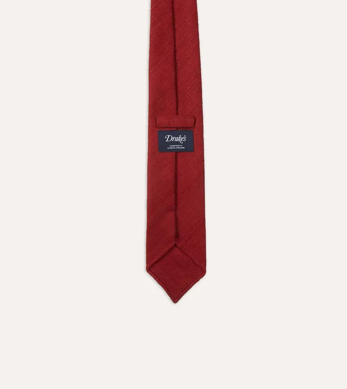 Drake039s Red Tussah Hand Rolled Silk Tie Men Plain Ties