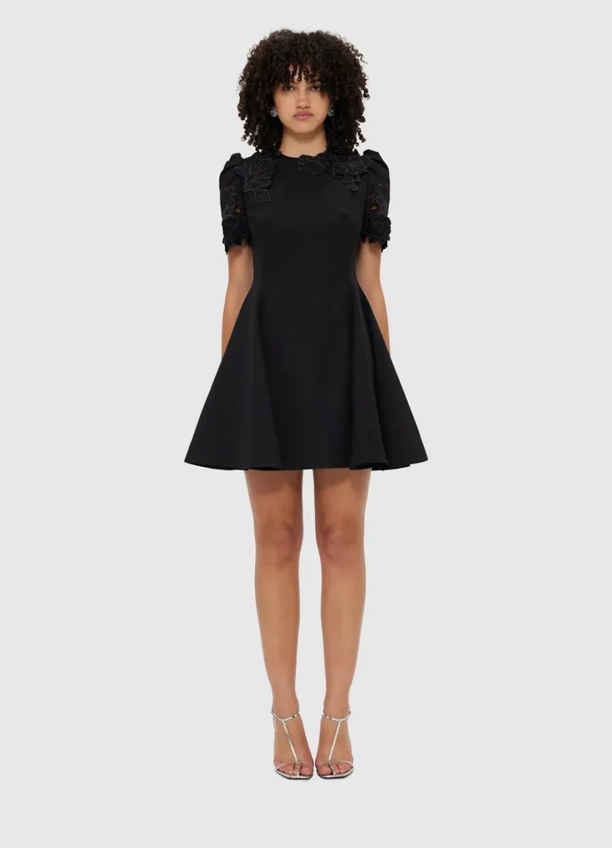 Dresses and Jumpsuits Women LEO LIN Elyse Appliqu Short Sleeve Mini Dress 8211 Ebony