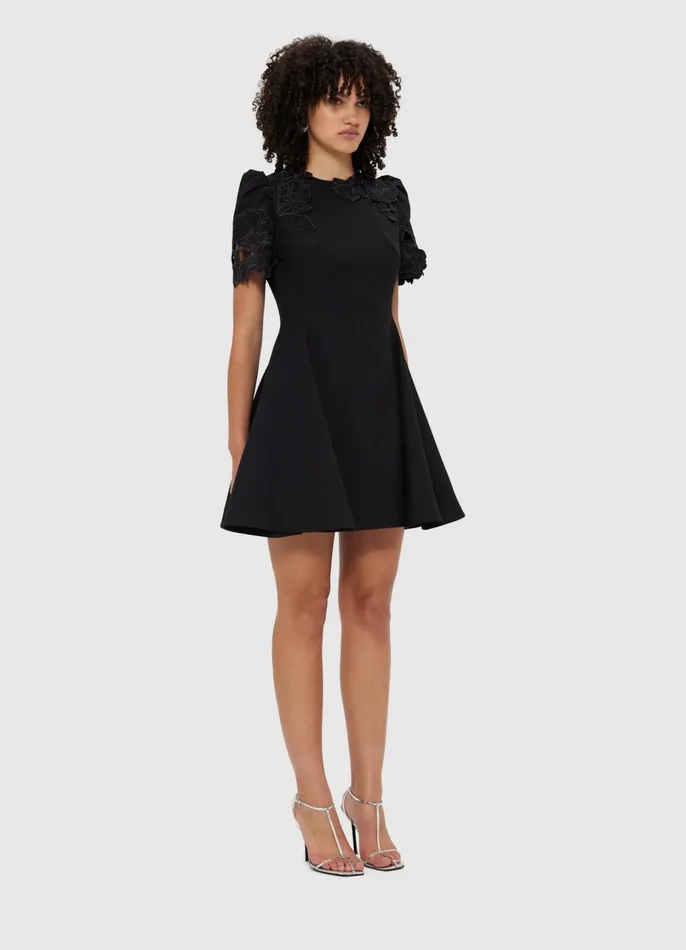 Dresses and Jumpsuits Women LEO LIN Elyse Appliqu Short Sleeve Mini Dress 8211 Ebony