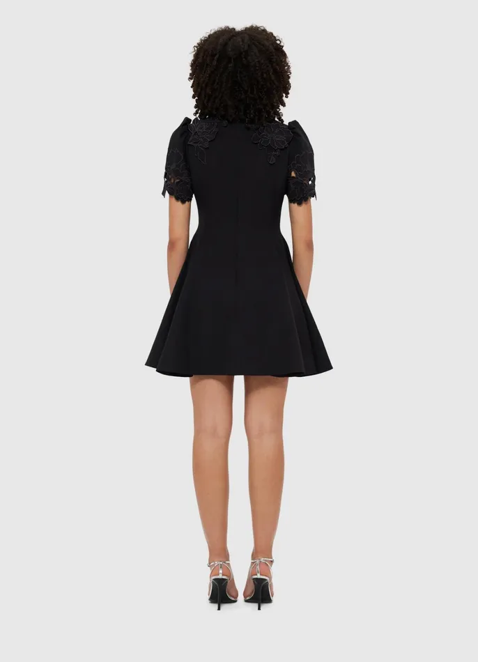 Dresses and Jumpsuits Women LEO LIN Elyse Appliqu Short Sleeve Mini Dress 8211 Ebony