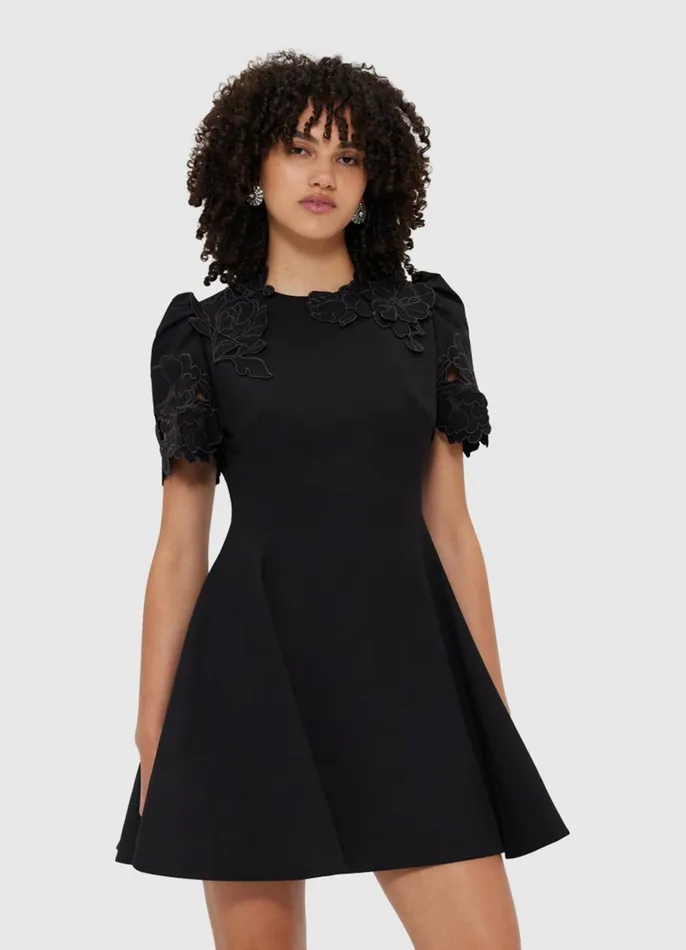 Dresses and Jumpsuits Women LEO LIN Elyse Appliqu Short Sleeve Mini Dress 8211 Ebony