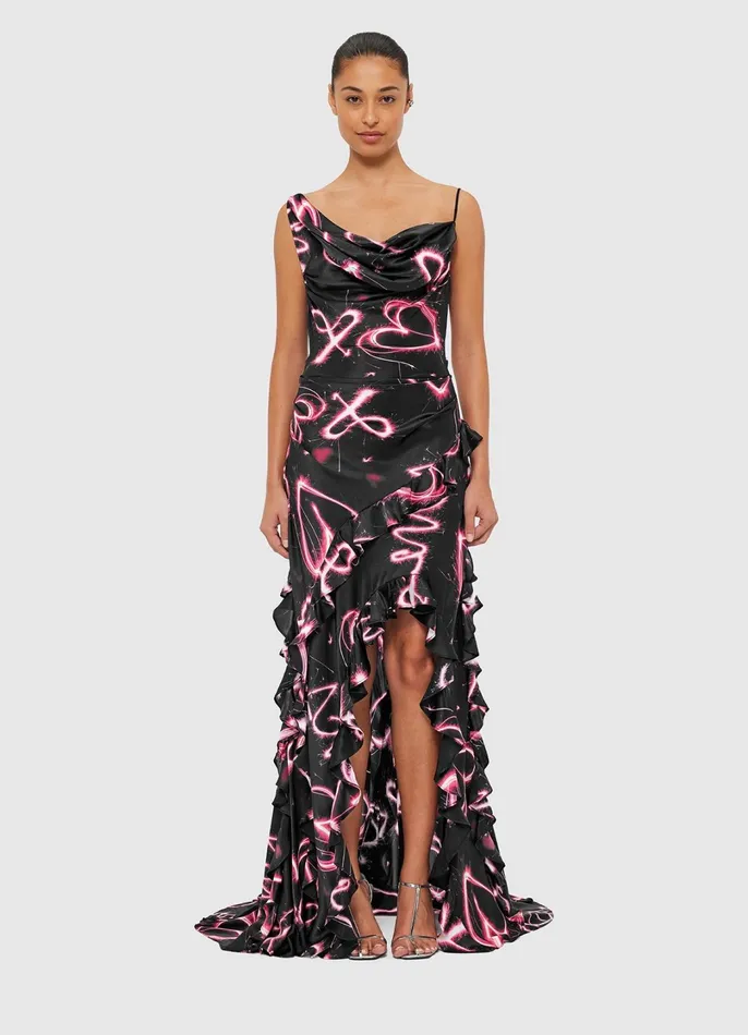 Dresses and Jumpsuits Women LEO LIN Remy Low Back Split Maxi Dress 8211 Neon Heart Print