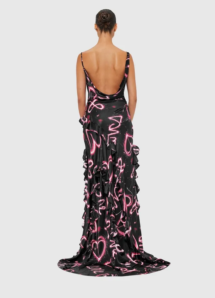 Dresses and Jumpsuits Women LEO LIN Remy Low Back Split Maxi Dress 8211 Neon Heart Print