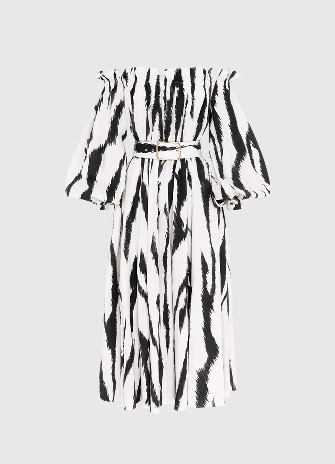 Dresses and Jumpsuits Women LEO LIN Sarah OffShoulder Midi Dress 8211 Tiger Print In White Dresses and Jumpsuits Women LEO LIN Sarah OffShoulder Midi Dress 8211 Tiger Print In White