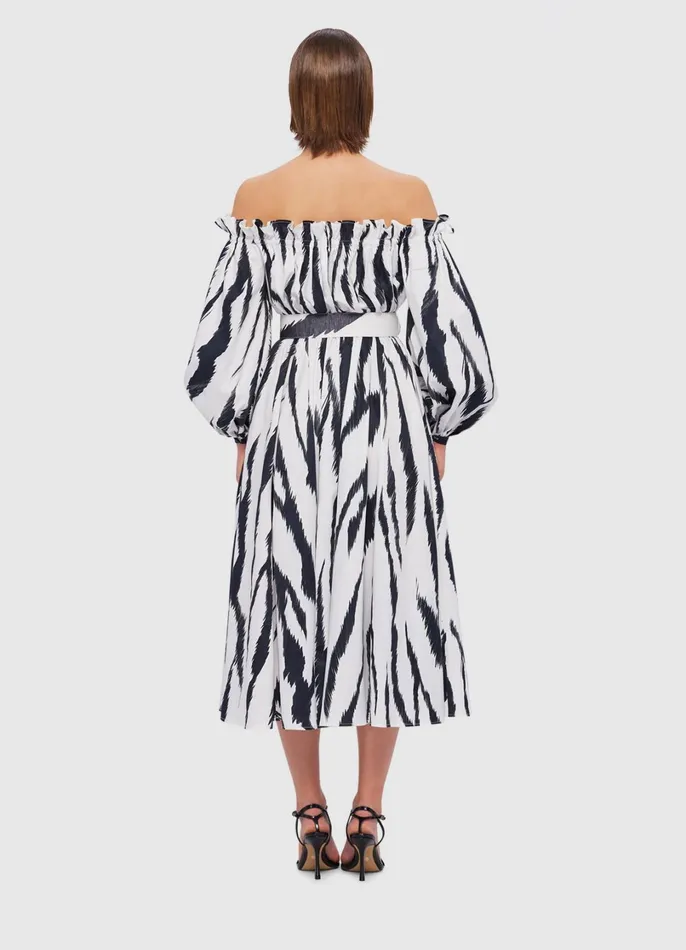 Dresses and Jumpsuits Women LEO LIN Sarah OffShoulder Midi Dress 8211 Tiger Print In White