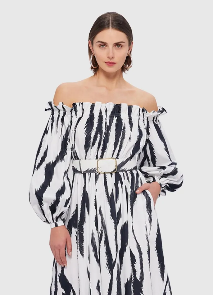 Dresses and Jumpsuits Women LEO LIN Sarah OffShoulder Midi Dress 8211 Tiger Print In White