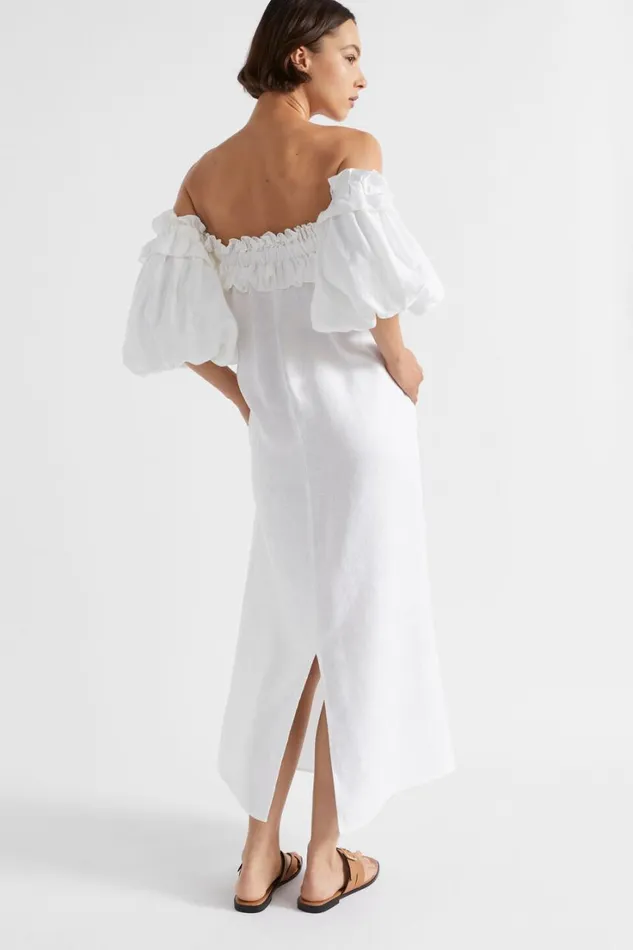 Dresses Woman Seed Heritage Linen Ruffle Off Shoulder Dress Whisper White