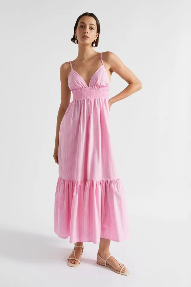 Dresses Woman Seed Heritage Poplin Stripe Maxi Dress Pink Gin Stripe