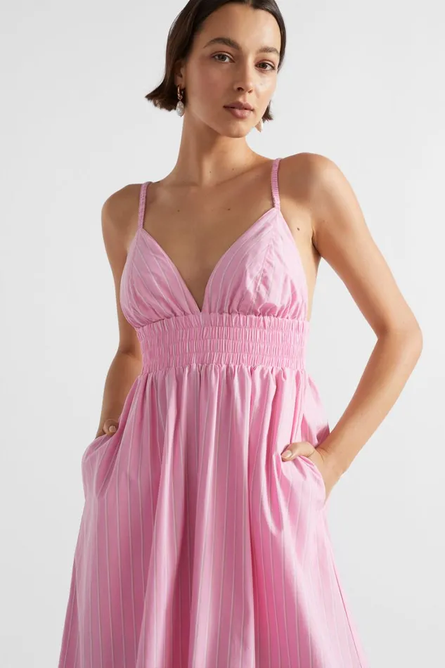 Dresses Woman Seed Heritage Poplin Stripe Maxi Dress Pink Gin Stripe