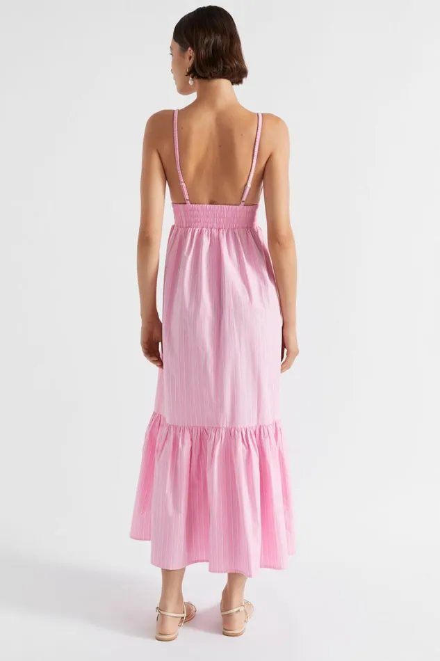 Dresses Woman Seed Heritage Poplin Stripe Maxi Dress Pink Gin Stripe