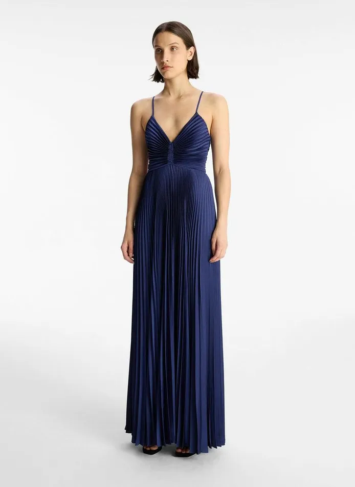 Dresses Women ALC Aries Satin Pleated Dress Riviera Dresses Women ALC Aries Satin Pleated Dress Riviera