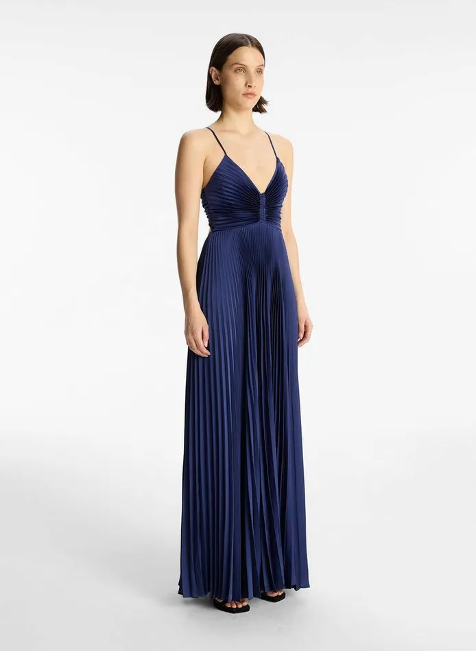 Dresses Women ALC Aries Satin Pleated Dress Riviera Dresses Women ALC Aries Satin Pleated Dress Riviera