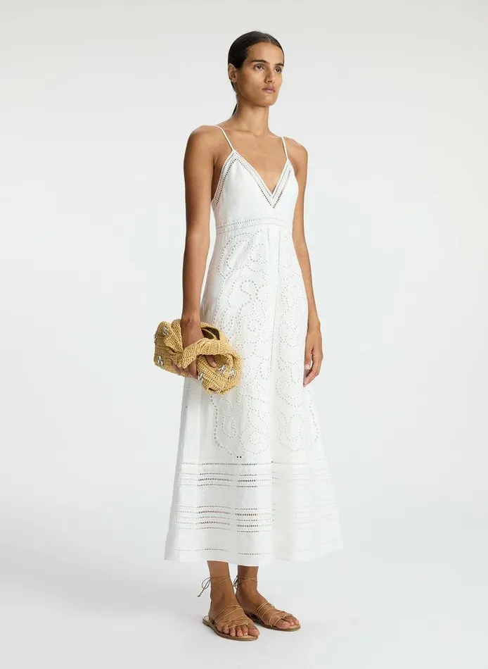 Dresses Women ALC Josie Embroidered Linen Midi Dress White Dresses Women ALC Josie Embroidered Linen Midi Dress White
