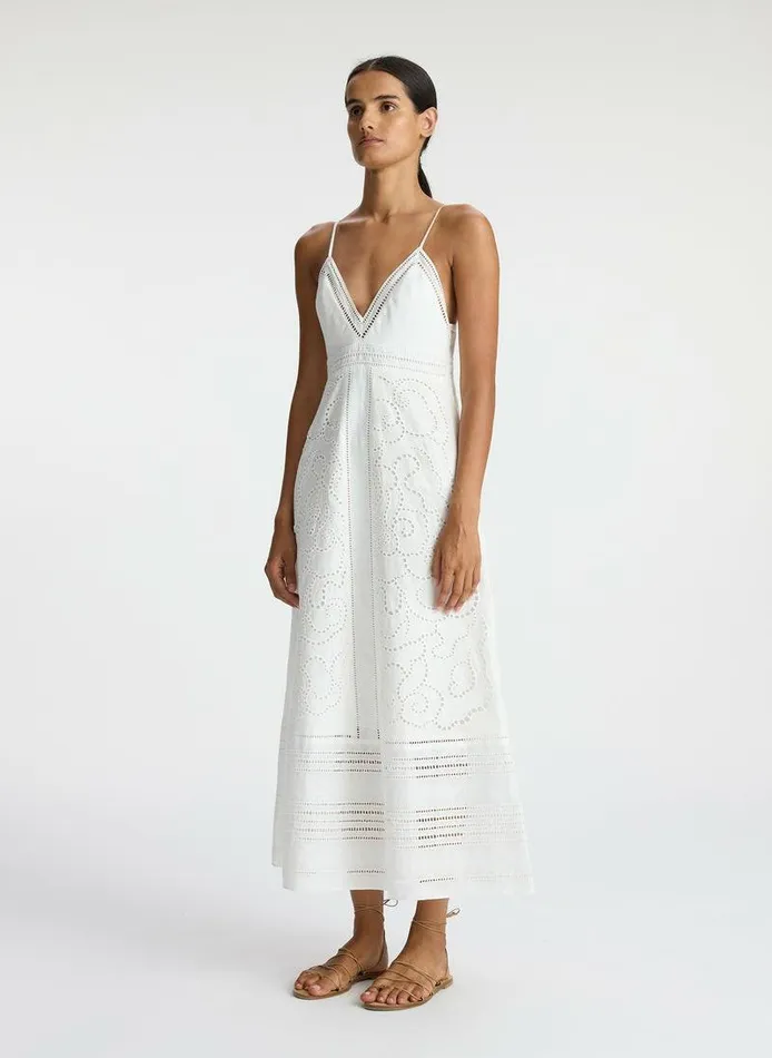 Dresses Women ALC Josie Embroidered Linen Midi Dress White Dresses Women ALC Josie Embroidered Linen Midi Dress White