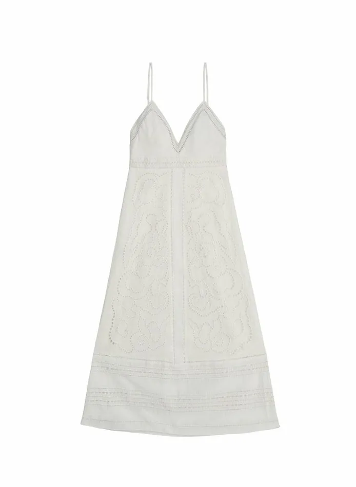 Dresses Women ALC Josie Embroidered Linen Midi Dress White Dresses Women ALC Josie Embroidered Linen Midi Dress White