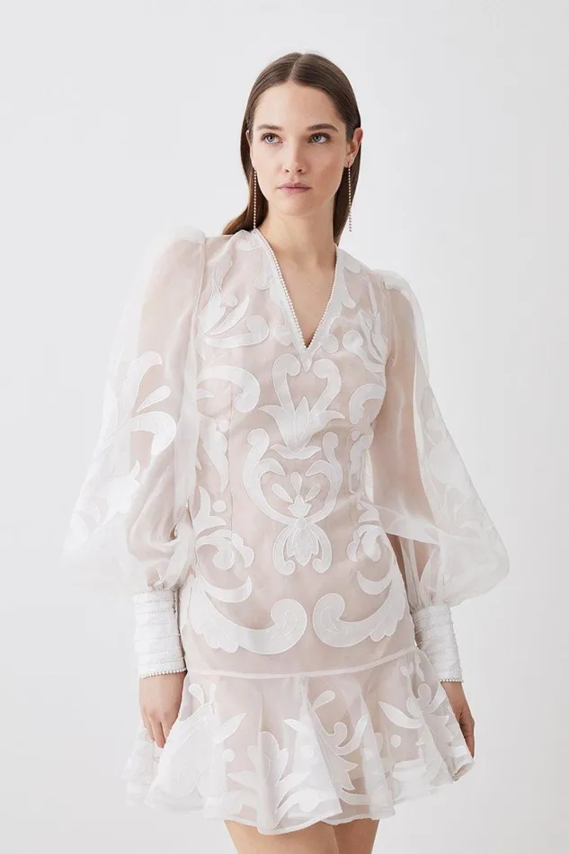 Dresses Women Karen Millen Applique Organdie Buttoned Woven Mini Dress White