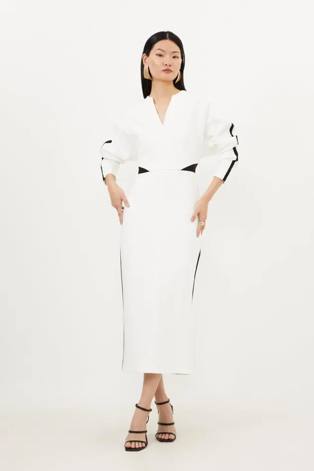 Dresses Women Karen Millen Compact Stretch Contrast Panel Tailored Midi Dress Ivory Dresses Women Karen Millen Compact Stretch Contrast Panel Tailored Midi Dress Ivory
